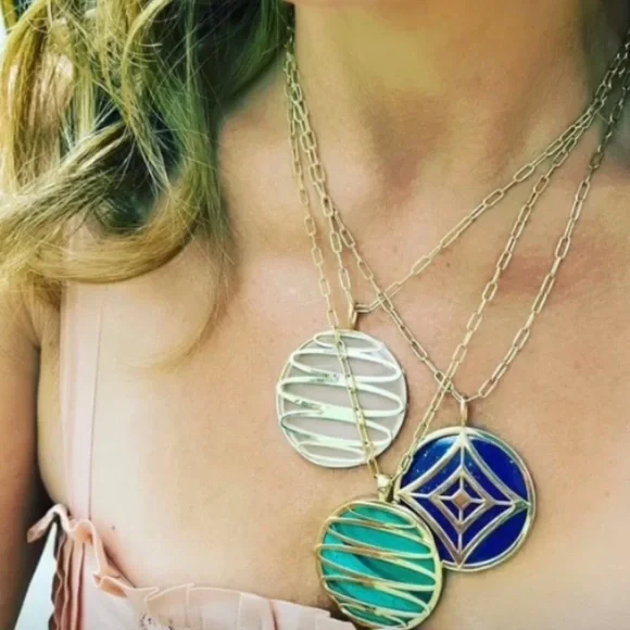 Lapis Gold Plated Art Deco Pendant- New- Custom Made - Picture 5 of 17